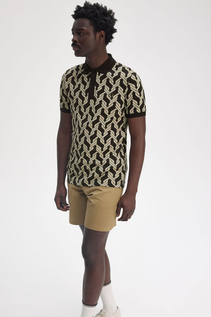 Cable Knit Print Polo Shirt