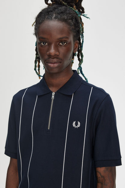 Pinstripe Zip Neck Polo Shirt