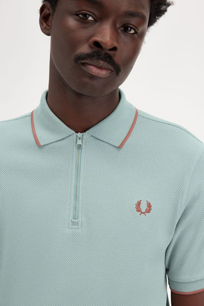 Textured Zip Neck Polo Shirt